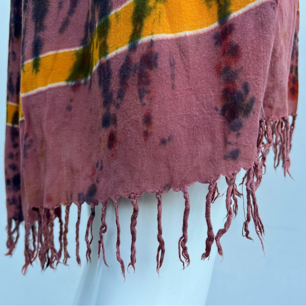 80s/90s Dark Coral Hawaiian Tie Dye Tassel Dress - Picture 2 of 10